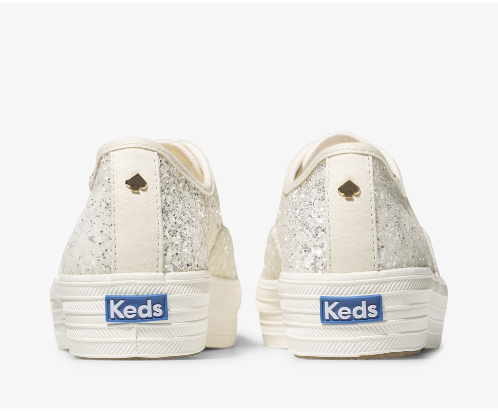 Zapatillas Keds Mujer Blancas - Kate Spade New York Triple Glitter - 579-NMSVHJ